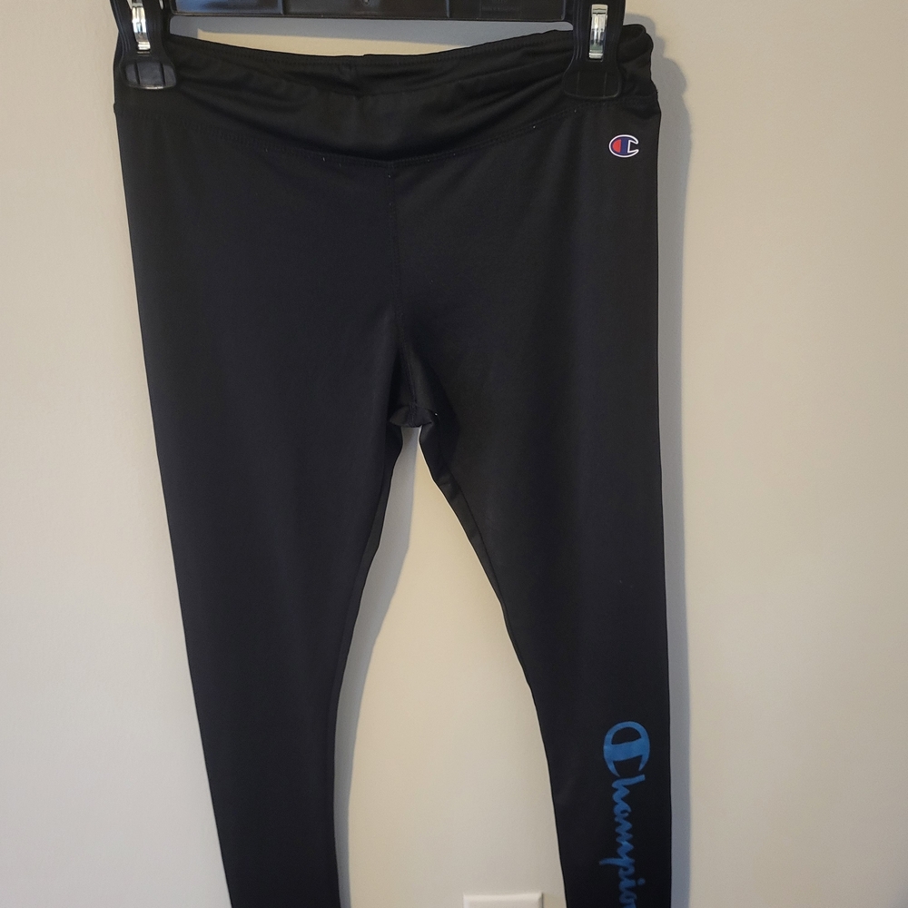 Champion Kids Black Leggings with Blue Accents